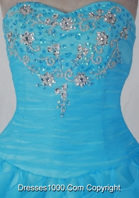 Brand New Ball Gown Strapless Floor-length Aqua Quincenera Dresses