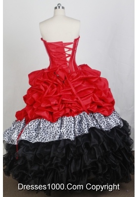 New Ball Gown Sweetheart Floor-length Red And Black Quincenera Dresses