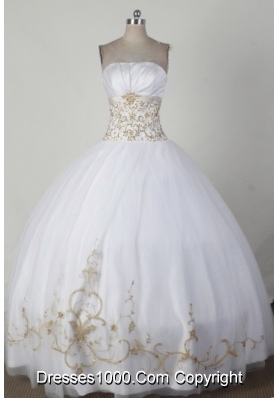 Simple Ball Gown Strapless Floor-length White Quincenera Dresses
