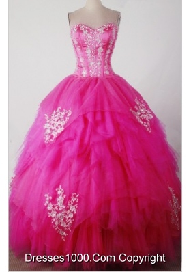 Sweet Ball Gown Sweetheart Floor-length Hot Pink Quincenera Dresses