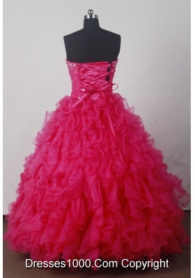 Luxuriously Ball Gown Strapless Floor-length Organza Red Beading Quinceanera Dress