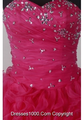 Luxuriously Ball Gown Strapless Floor-length Organza Red Beading Quinceanera Dress