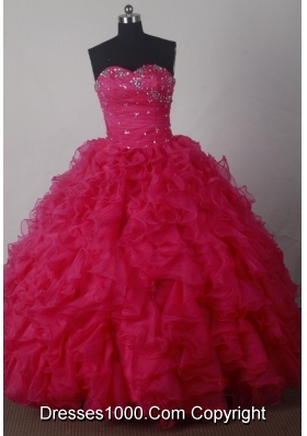 Luxuriously Ball Gown Strapless Floor-length Organza Red Beading Quinceanera Dress