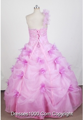 New Ball Gown One Shoulder Floor-length Hot Pink Quinceanera Dress