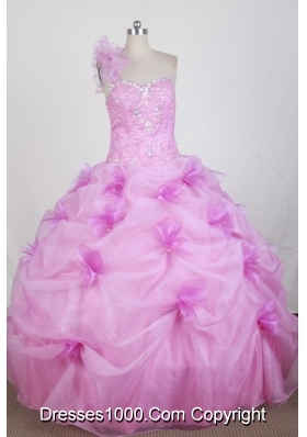 New Ball Gown One Shoulder Floor-length Hot Pink Quinceanera Dress