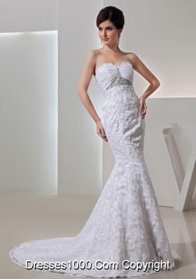 2014 Romantic Mermeid Sweetheart Beading Wedding Dress with Clasp Handle Lace