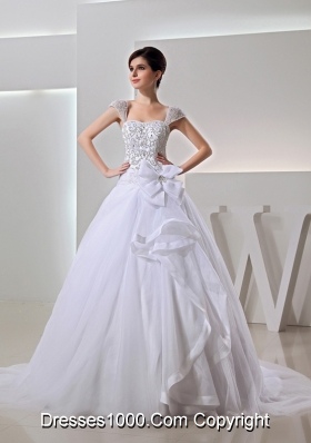 2014 Spring Ball Gown Square Appliques Beading Wedding Dress in White