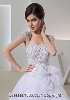 2014 Spring Ball Gown Square Appliques Beading Wedding Dress in White