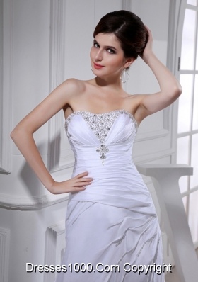 Elegant Pincess Strapless Chiffon Court Train 2014 Wedding Dress with Beading