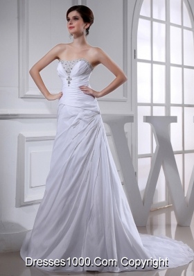 Elegant Pincess Strapless Chiffon Court Train 2014 Wedding Dress with Beading