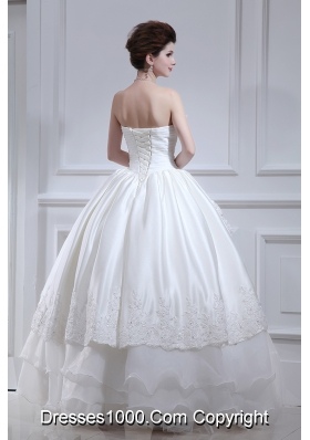 2014 Cheap A-line Strapless Beading Wedding Dress with Floor-length