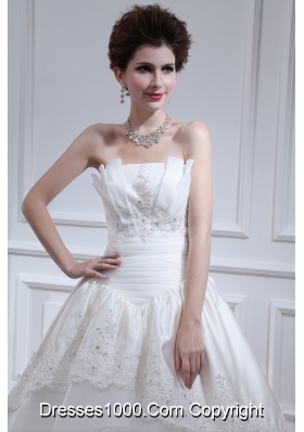 2014 Cheap A-line Strapless Beading Wedding Dress with Floor-length