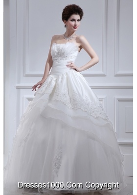 2014 Cheap A-line Strapless Beading Wedding Dress with Floor-length