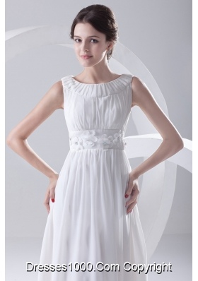 2014 Cheap Empire Scoop Tea-length Appliques Chiffon Wedding Dress