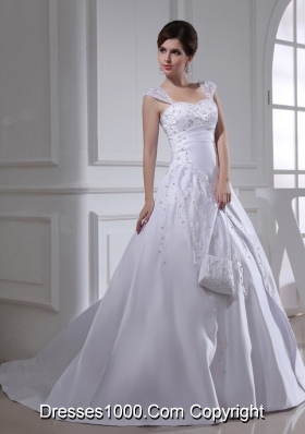 2014 Discount A-line Square Beading and Appliques Wedding Dress