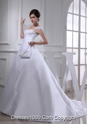 2014 Discount A-line Square Beading and Appliques Wedding Dress