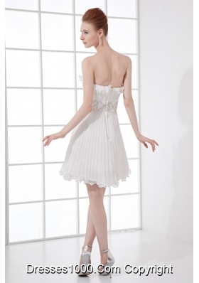 2014 Elegant Column Strapless Mini-length Beading Pleats Wedding Dress