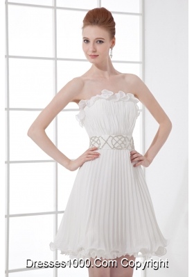 2014 Elegant Column Strapless Mini-length Beading Pleats Wedding Dress