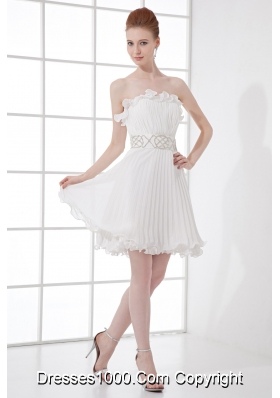 2014 Elegant Column Strapless Mini-length Beading Pleats Wedding Dress