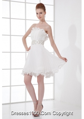 2014 Elegant Column Strapless Mini-length Beading Pleats Wedding Dress