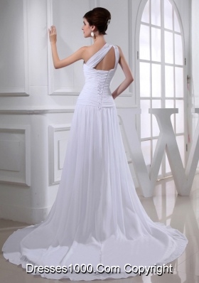 2014 Elegant Coulmn One Shoulder Wedding Dress with Appliques