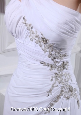 2014 Elegant Coulmn One Shoulder Wedding Dress with Appliques