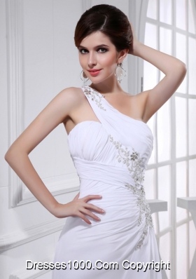 2014 Elegant Coulmn One Shoulder Wedding Dress with Appliques