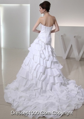 2014 Mermaid Sweetheart Taffeta Wedding Dress with  Ruching Ruffled Layers