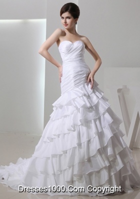 2014 Popular Mermaid Sweetheart Ruffled Layers Wedding  Dress with Lace