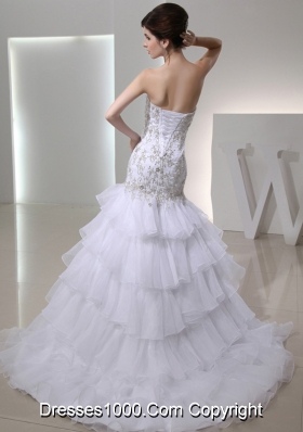 2014 Popular Mermaid Sweetheart Ruffled Layers Wedding  Dress with Lace