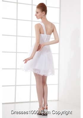 2014 Simple A-line One Shoulder Tulle Ruching Beading Short Wedding Dress