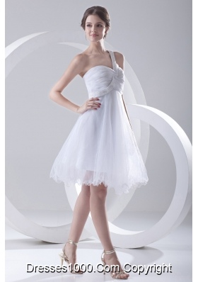 2014 Spring A-line One Shoulder Beading and Ruching Organza Wedding Dress