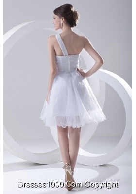 2014 Spring A-line One Shoulder Beading and Ruching Organza Wedding Dress