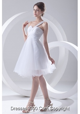 2014 Spring A-line One Shoulder Beading and Ruching Organza Wedding Dress