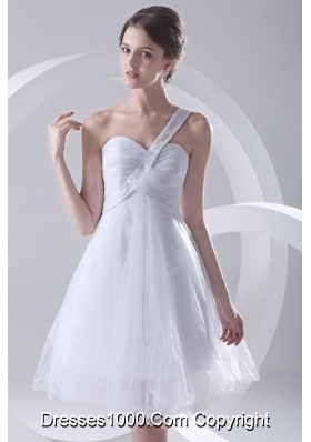 2014 Spring A-line One Shoulder Beading and Ruching Organza Wedding Dress