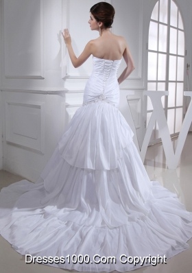 2014 Spring A-line Sweetheart Ruching Ruffled Layers White Wedding Dress