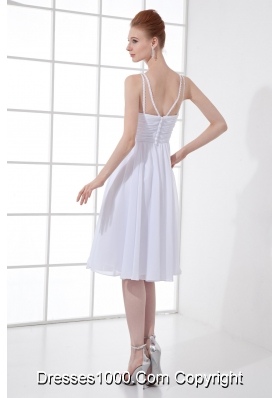 2014 Spring A-line V-neck Knee-length Chiffon Wedding Dress with Ruching