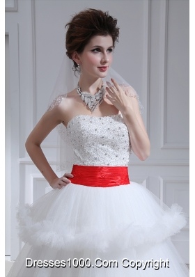 2014 Spring Beautiful Ball Gown Strapless Beading Ruffled Layers Chapel Train Wedding Dress