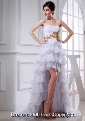 2014 Spring Empire Sweetheart Ruffled Layers Chiffon High-low Wedding Dress