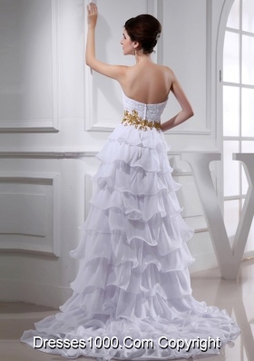 2014 Spring Empire Sweetheart Ruffled Layers Chiffon High-low Wedding Dress