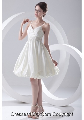 Cheap A-line Spaghetti Straps Knee-length Ruching Satin Wedding Dress