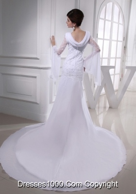 Exquisite A-line Beading and Appliques Chapel Train Wedding Dress with Strapless