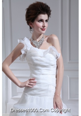 Princess One Shoulder Court Train Wedding Dress with Pick-ups and Ruching