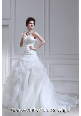 Princess One Shoulder Court Train Wedding Dress with Pick-ups and Ruching