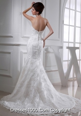 Sexy Mermeid  Sweetheart Court Train Lace Wedding Dress with Appliques