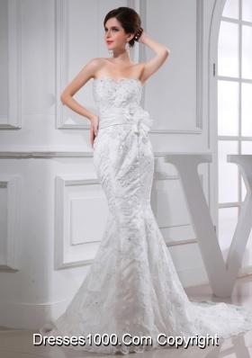 Sexy Mermeid  Sweetheart Court Train Lace Wedding Dress with Appliques