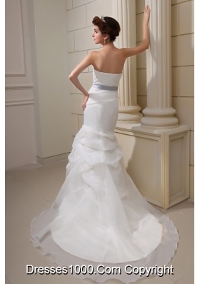 2014 Elegant Mermaid Sweetheart Belt Ruching Pick-ups Wedding Dress with Side Zipper