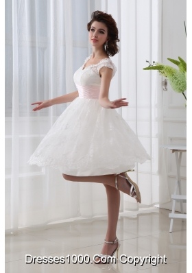 2014 Short A-line Straps Knee-length Wedding Dress with Lace Belt