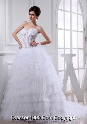 2014 Spring A-line Sweetheart Organza Appliques Ruffled Layers Wedding Dress