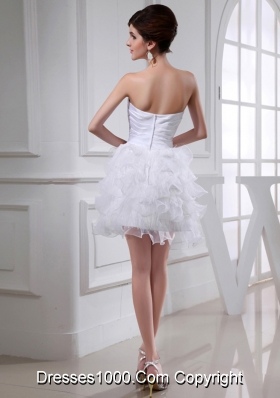 2014Beautiful A-line Sweetheart Organza Ruching Ruffles White Short Wedding Dress